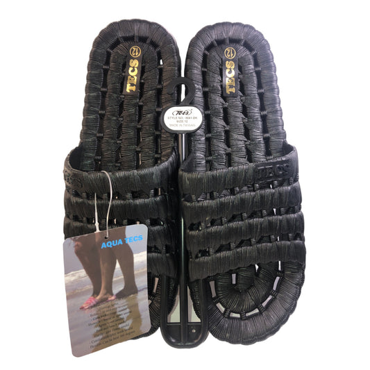 Aqua Tecs Men's Slides Size 12 Black PO#2821 Style No 9841-BK Pool Beach Gym NWT