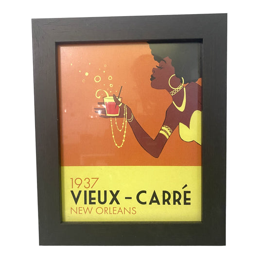 1937 Vieux - Carre New Orleans Litho Print in Black Glass Frame 10 x 12