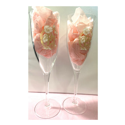 PERRIER JOUET 8" CHAMPAGNE FLUTES Set of 2 Signed Floral Anemones Monogram Glass