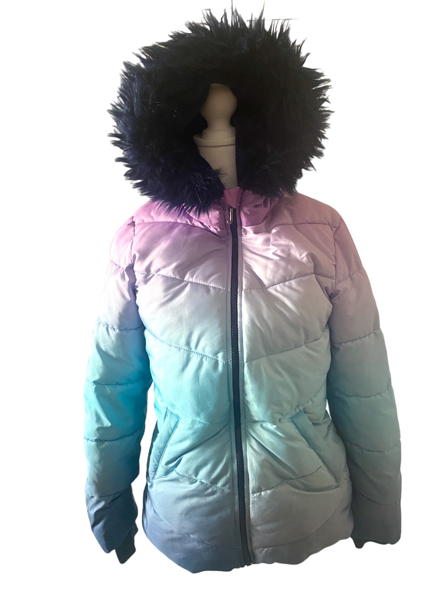 SOLD ** SOLD Juicy Couture GIRLS Puffer Jacket Ombre KIDS Coat with Faux Fur Hoodie Youth Child Large Size 14