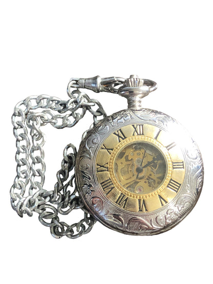 Majesti Pocket Watch Silver & Gold Tone Vintage 17 Jewel