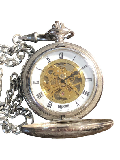 Majesti Pocket Watch Silver & Gold Tone Vintage 17 Jewel