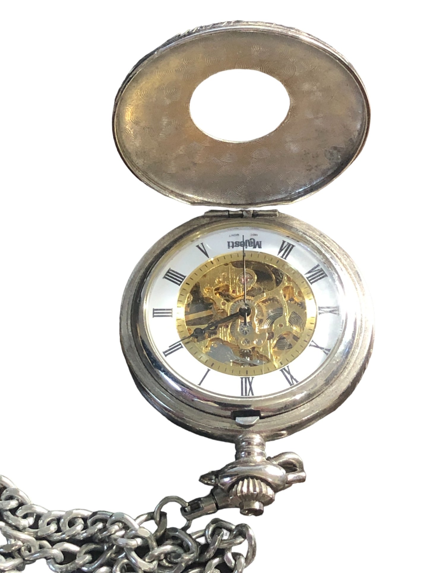 Majesti Pocket Watch Silver & Gold Tone Vintage 17 Jewel