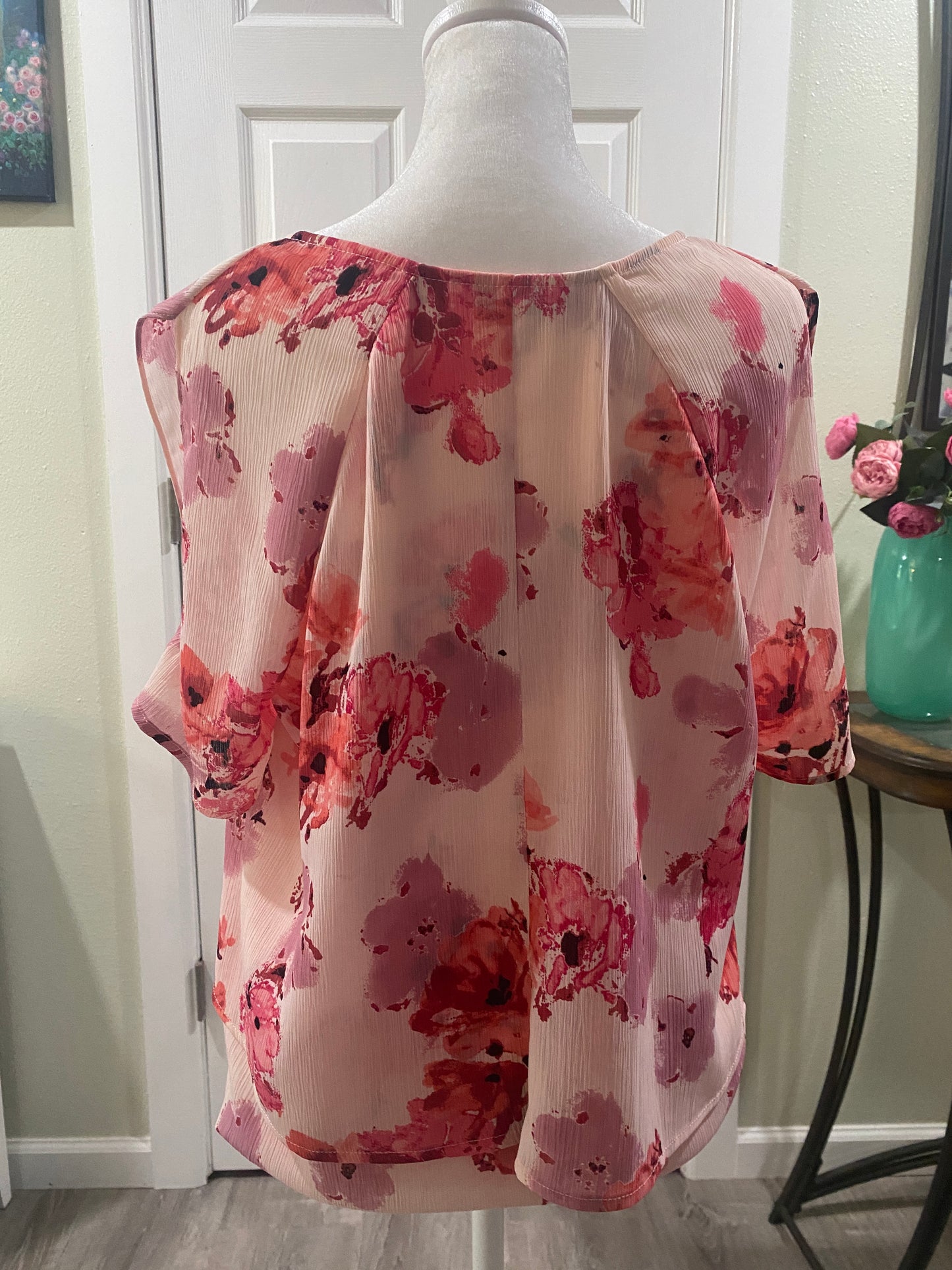 Juicy Couture Cold-Shoulder Layered Blouse Pink Floral Women's Size M