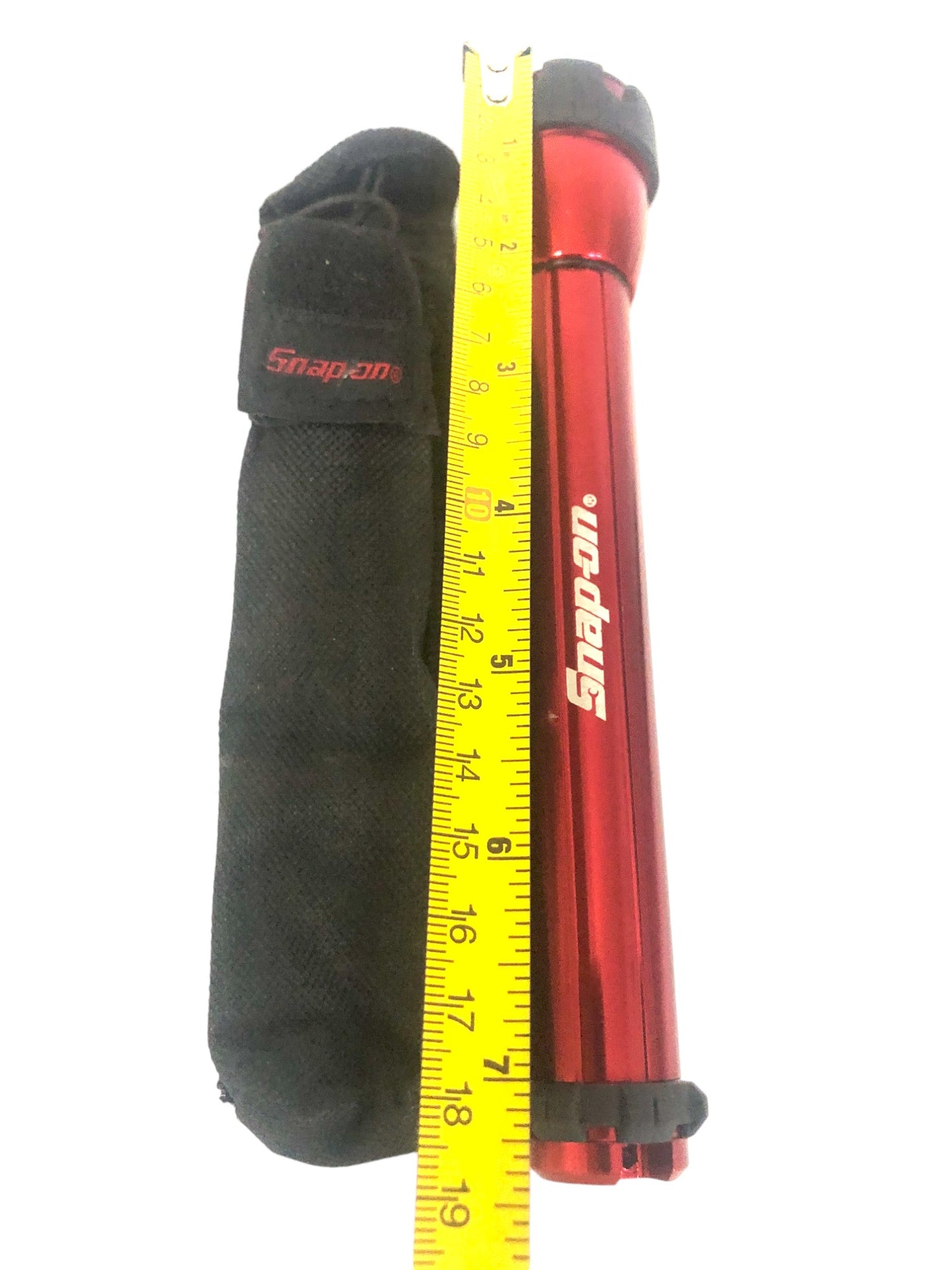 Snap On Flashlight Red Anodized Aluminum With Carrying Pouch 2-AA Batteries