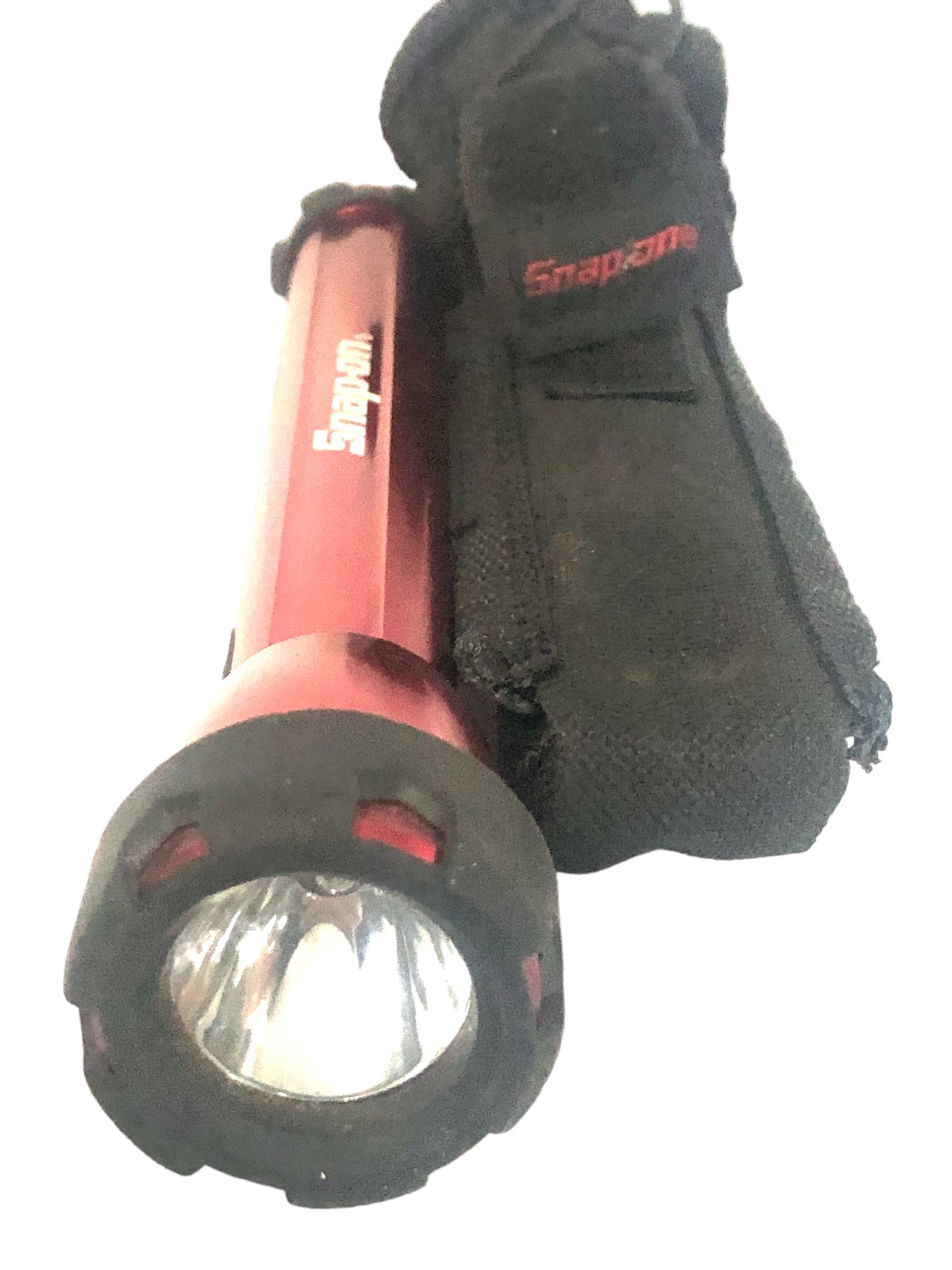 Snap On Flashlight Red Anodized Aluminum With Carrying Pouch 2-AA Batteries