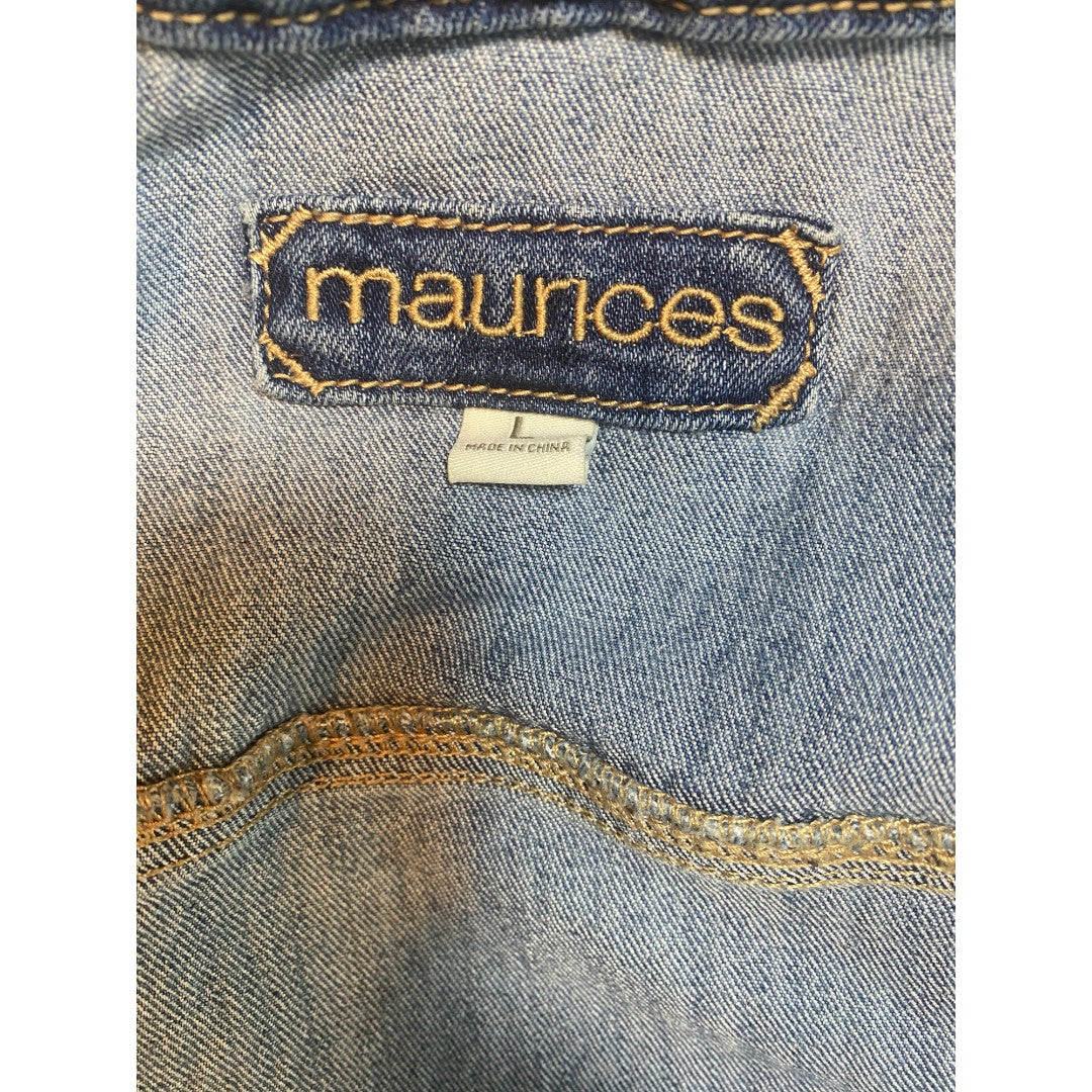 Maurices Women's Denim Jacket Blue Long Sleeve Button Up Collared Pockets Size L