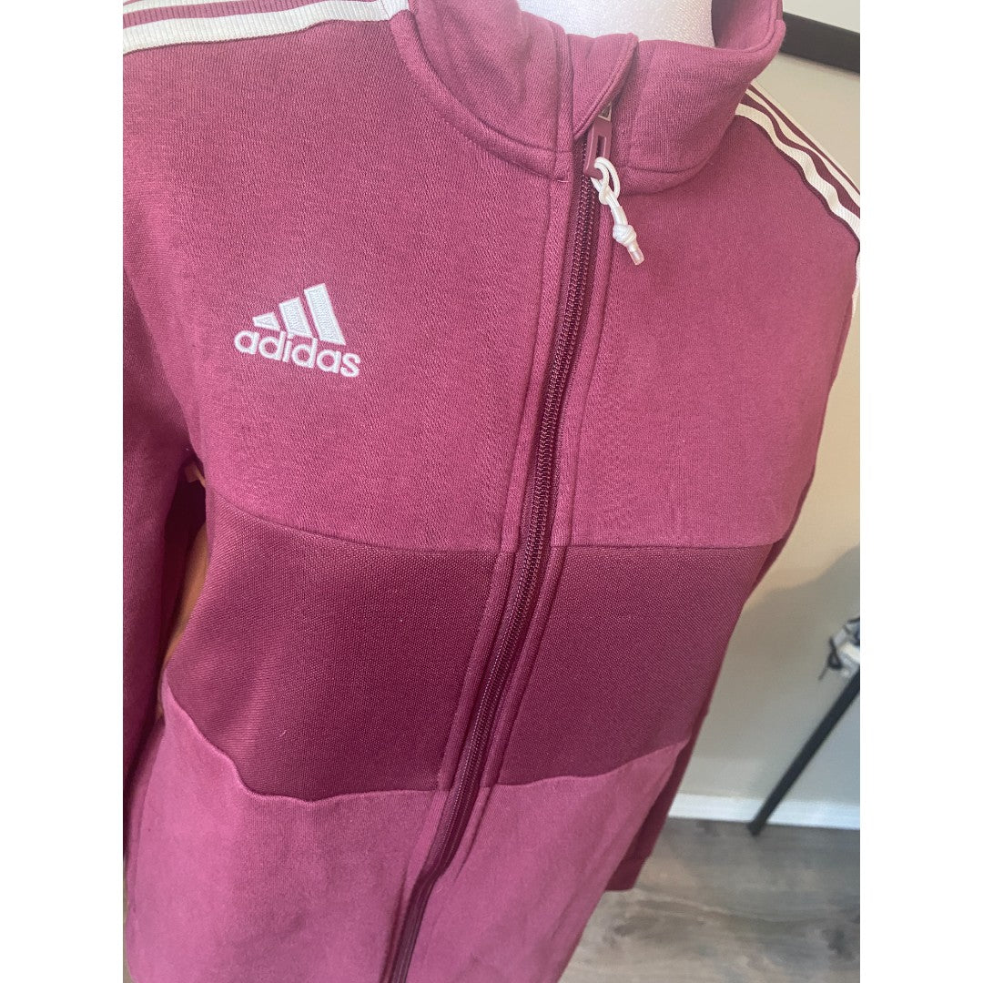 adidas Track Jacket Full Zipper UNISEX Adult SIZE Medium Three Bar Logo Maroon