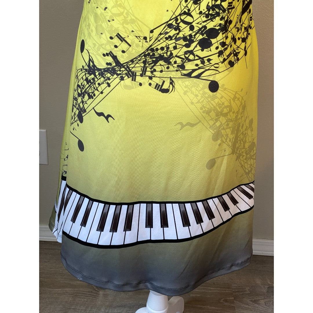 🩷🩷 SOLD 🩷🩷 COWCOW Women's Sleeveless Yellow Keyboard Music Notes Print Dress Size X-Large New without Tags