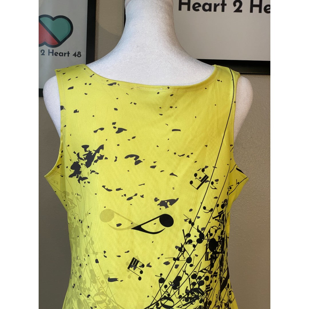 🩷🩷 SOLD 🩷🩷 COWCOW Women's Sleeveless Yellow Keyboard Music Notes Print Dress Size X-Large New without Tags