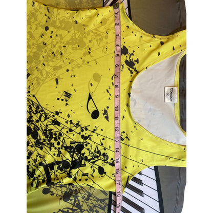 🩷🩷 SOLD 🩷🩷 COWCOW Women's Sleeveless Yellow Keyboard Music Notes Print Dress Size X-Large New without Tags