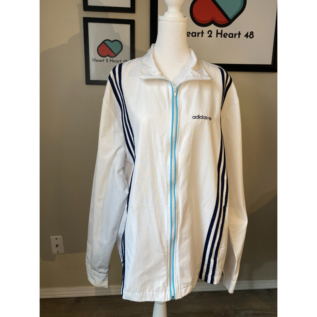 adidas Men's LARGE Trefoil Racing Crepe Windbreaker Track Jacket White 2006 Rare Pre-Loved