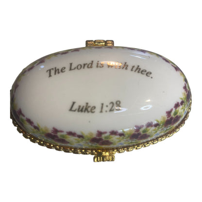 Porcelain Collectables Trinket Box Luke 1:28 "The Lord is with thee." New in Box