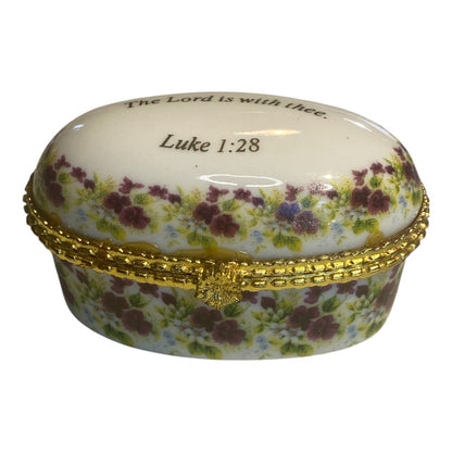 Porcelain Collectables Trinket Box Luke 1:28 "The Lord is with thee." New in Box