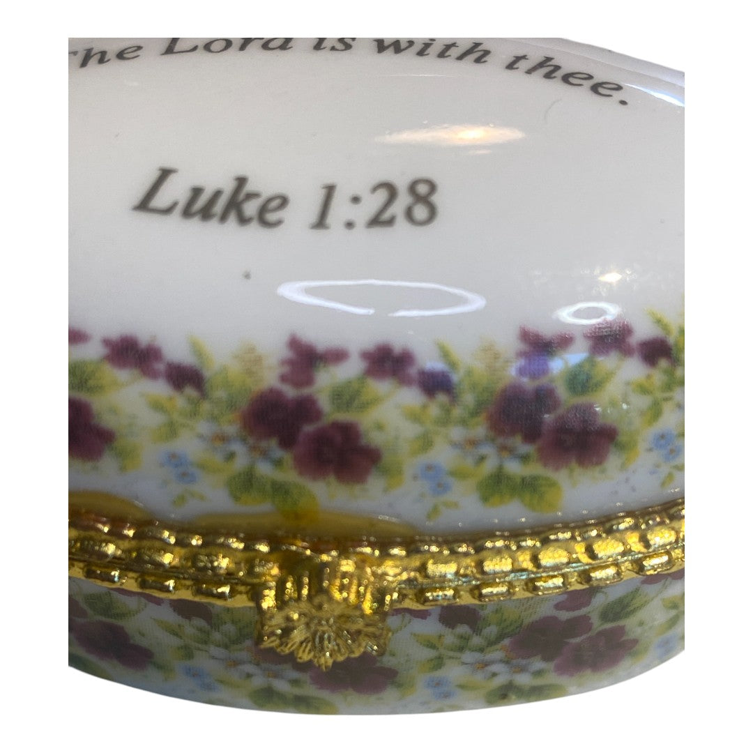 Porcelain Collectables Trinket Box Luke 1:28 "The Lord is with thee." New in Box