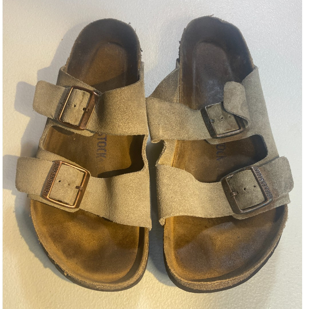 Birkenstock Sandal Slide with Buckle Women's EU Size 39 US Size 8.5 Taupe Suede