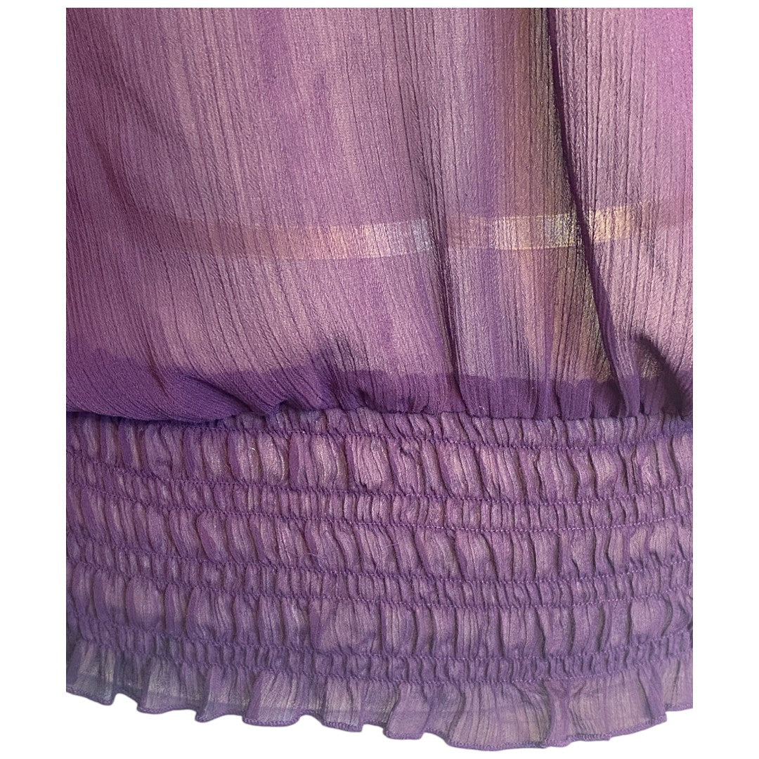 Guess Sheer Purple Blouse Long Sleeve V Neck Front and Back Size Women's Large