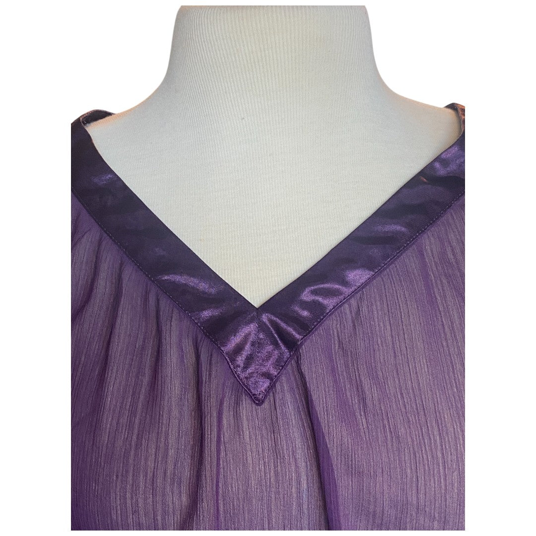 Guess Sheer Purple Blouse Long Sleeve V Neck Front and Back Size Women's Large