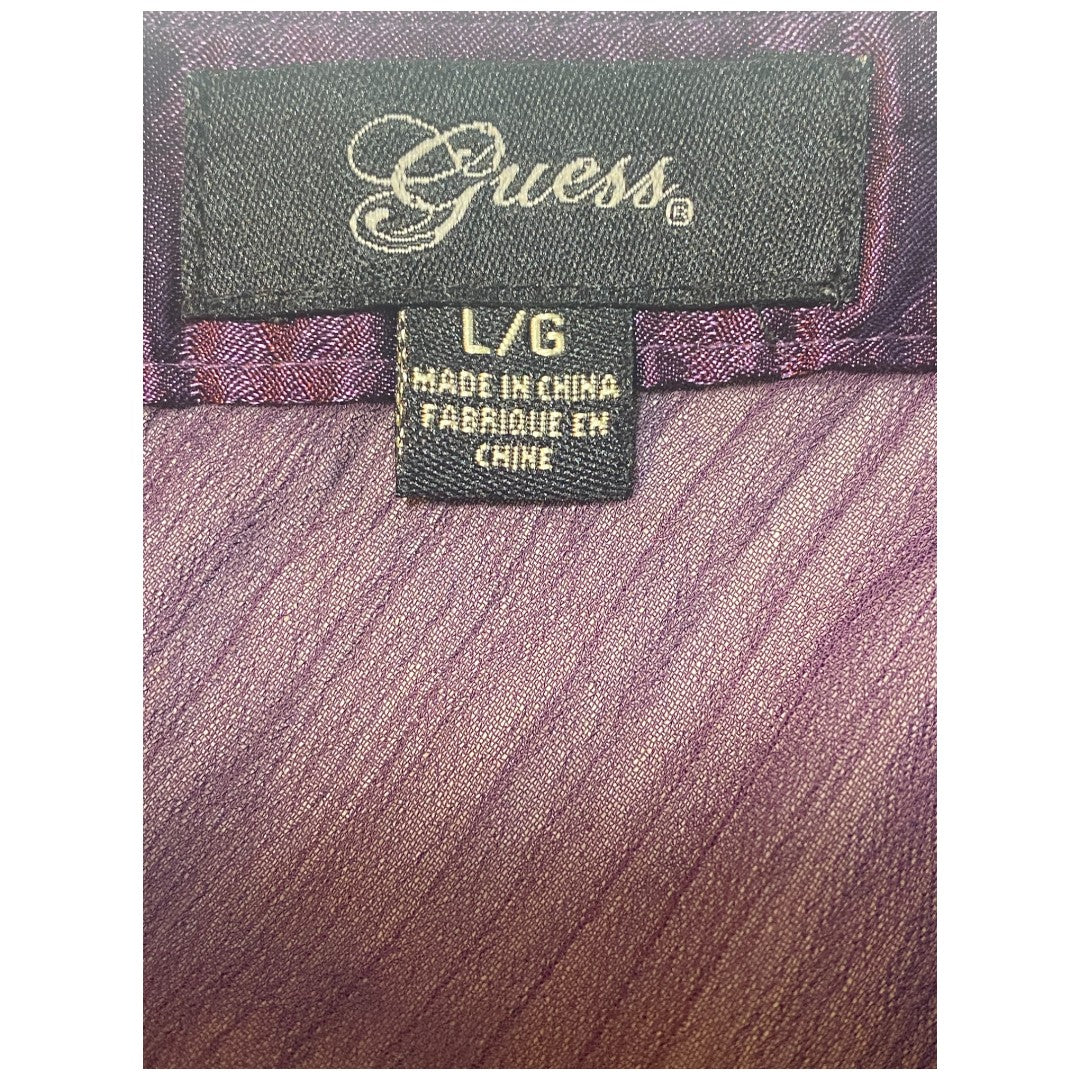 Guess Sheer Purple Blouse Long Sleeve V Neck Front and Back Size Women's Large