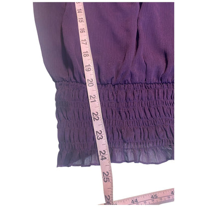 Guess Sheer Purple Blouse Long Sleeve V Neck Front and Back Size Women's Large