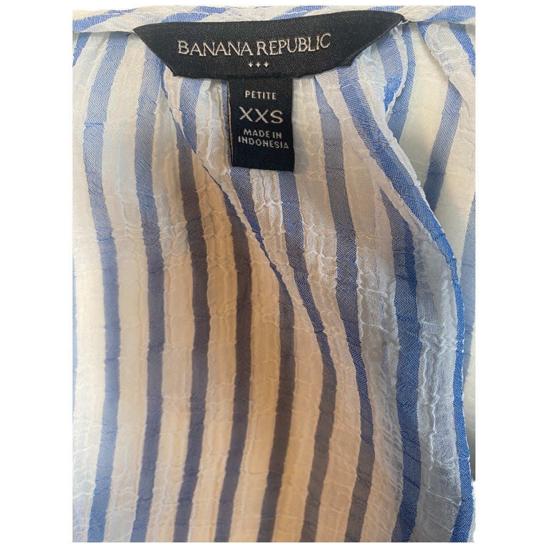 Banana Republic Wrap Top V-Neck Blue & White Long Sleeve Women's Petite XXS NEW