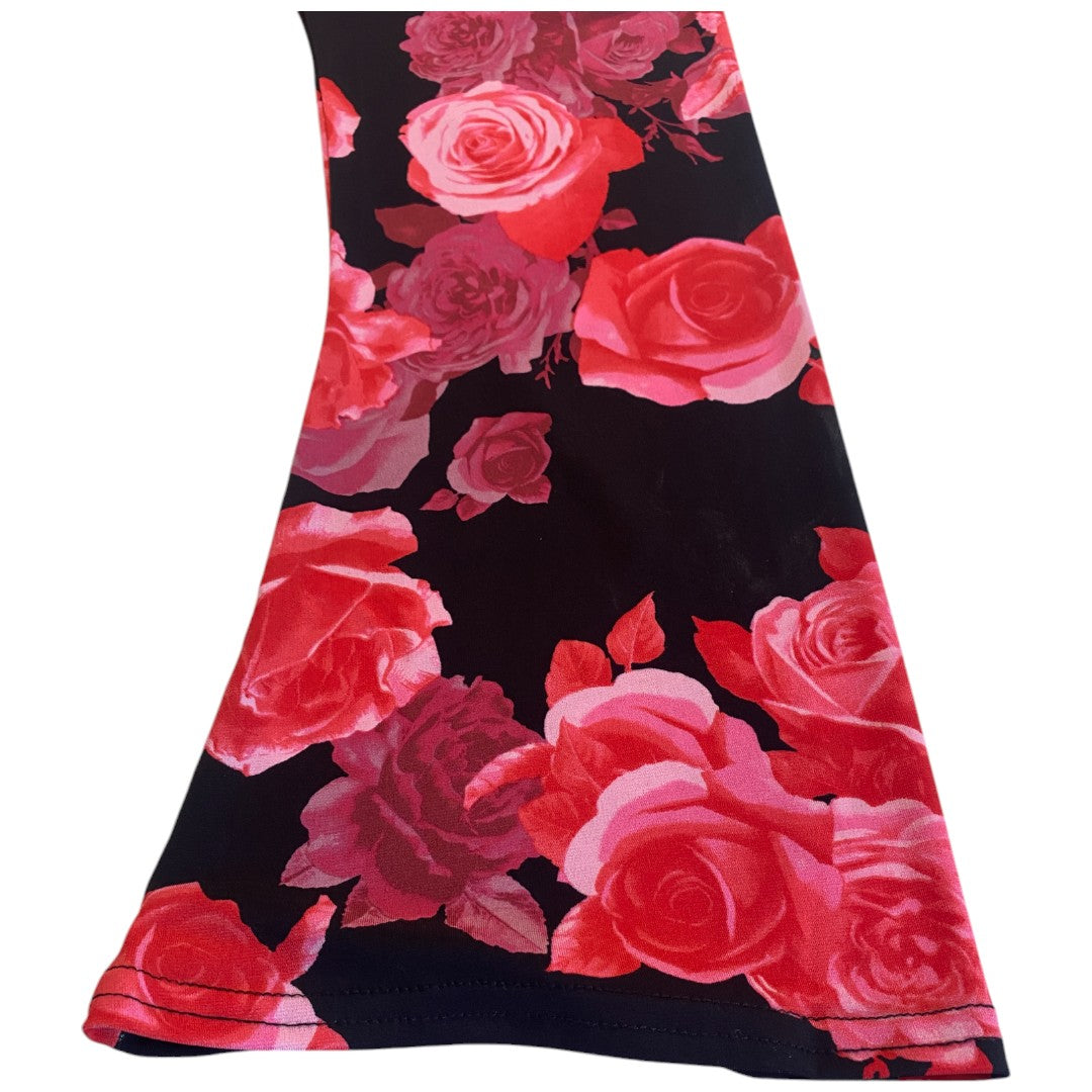 Venus Black & Red Roses Cold Shoulder Bell Sleeve Dress Women's Size Large