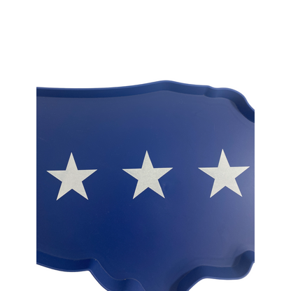 United States of America-shaped Blue Plastic Serving Tray with decorative stars Qty. Six trays in a set.