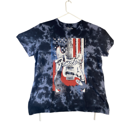 Men's T-Shirt Fender Guitar Red, White & Blue US ROCK Navy Cloud Wash Size XXL