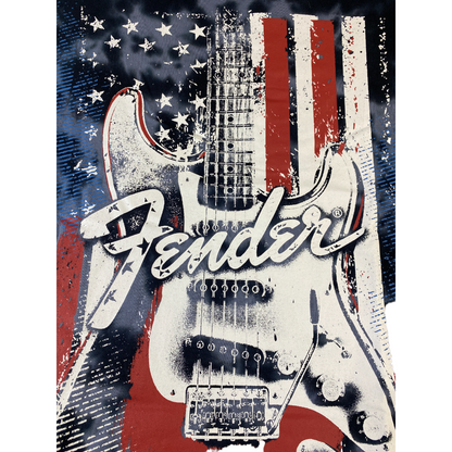 Men's T-Shirt Fender Guitar Red, White & Blue US ROCK Navy Cloud Wash Size XXL