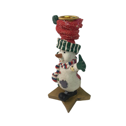 Snowman Candlestick Holders Set Wearing Scarfs Christmas Set Holiday Decoration