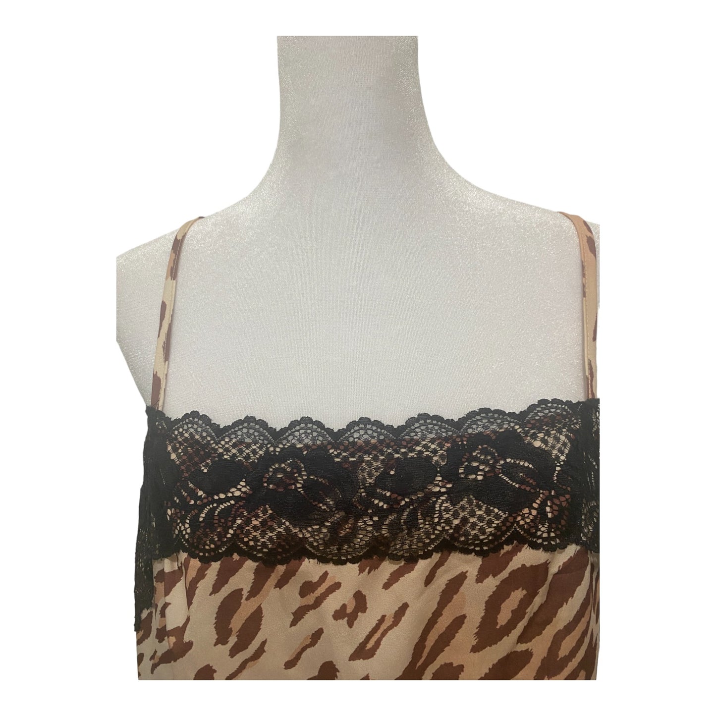 Women's Leopard Sexy Lace Nightgown Chemise Adjustable Straps Cowl Neck XL