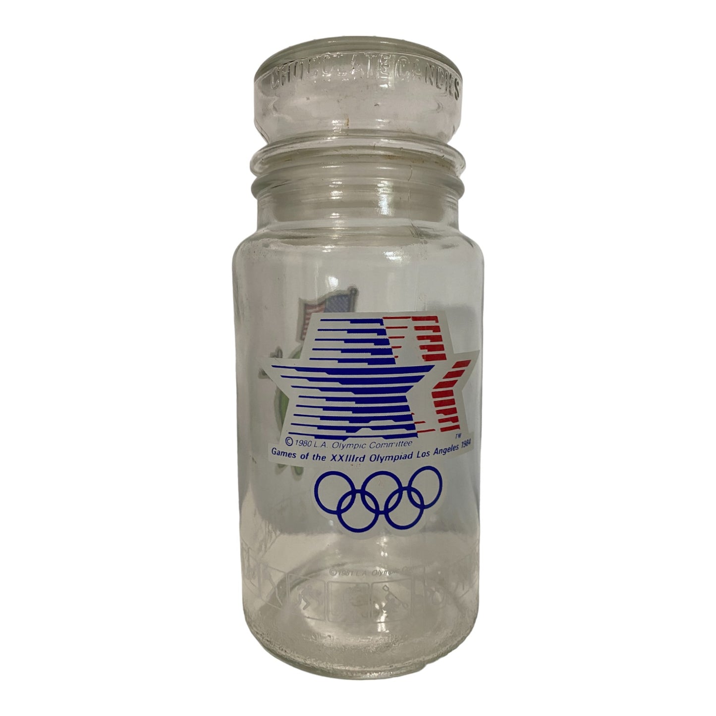 Vintage M&M 1984 Los Angeles USA Olympic Games Commemorative Candy Glass Jar