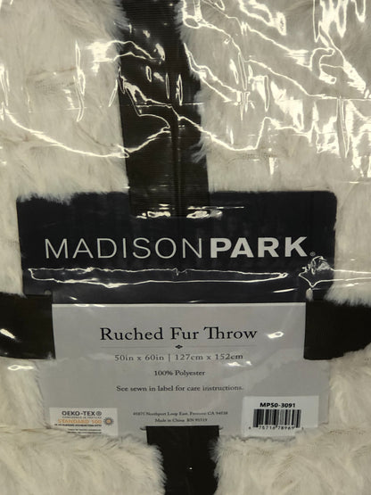 Madison Park White Ivory Throw Blanket Soft Blanket Ruched FAUX FUR 50 x 60 IVORY WHITE