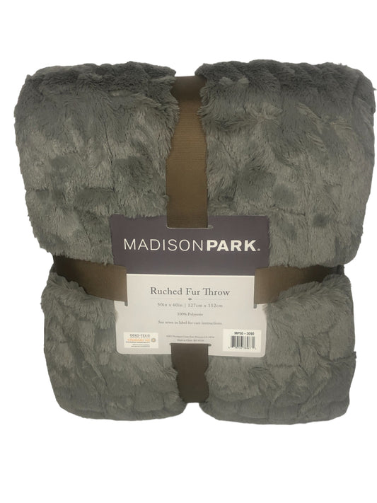 Madison Park Dark Gray Throw Blanket Super Soft RUCHED FAUX FUR Blanket 50 x 60 Dark GRAY