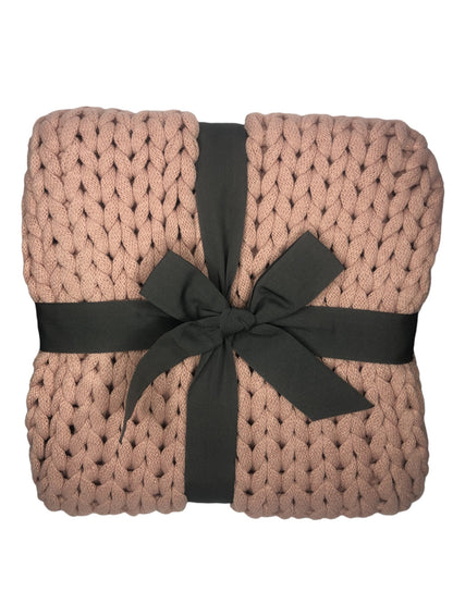 Madison Park PINK Throw Blanket 50 X 60 Handmade Chunky Double Knit Soft PINK