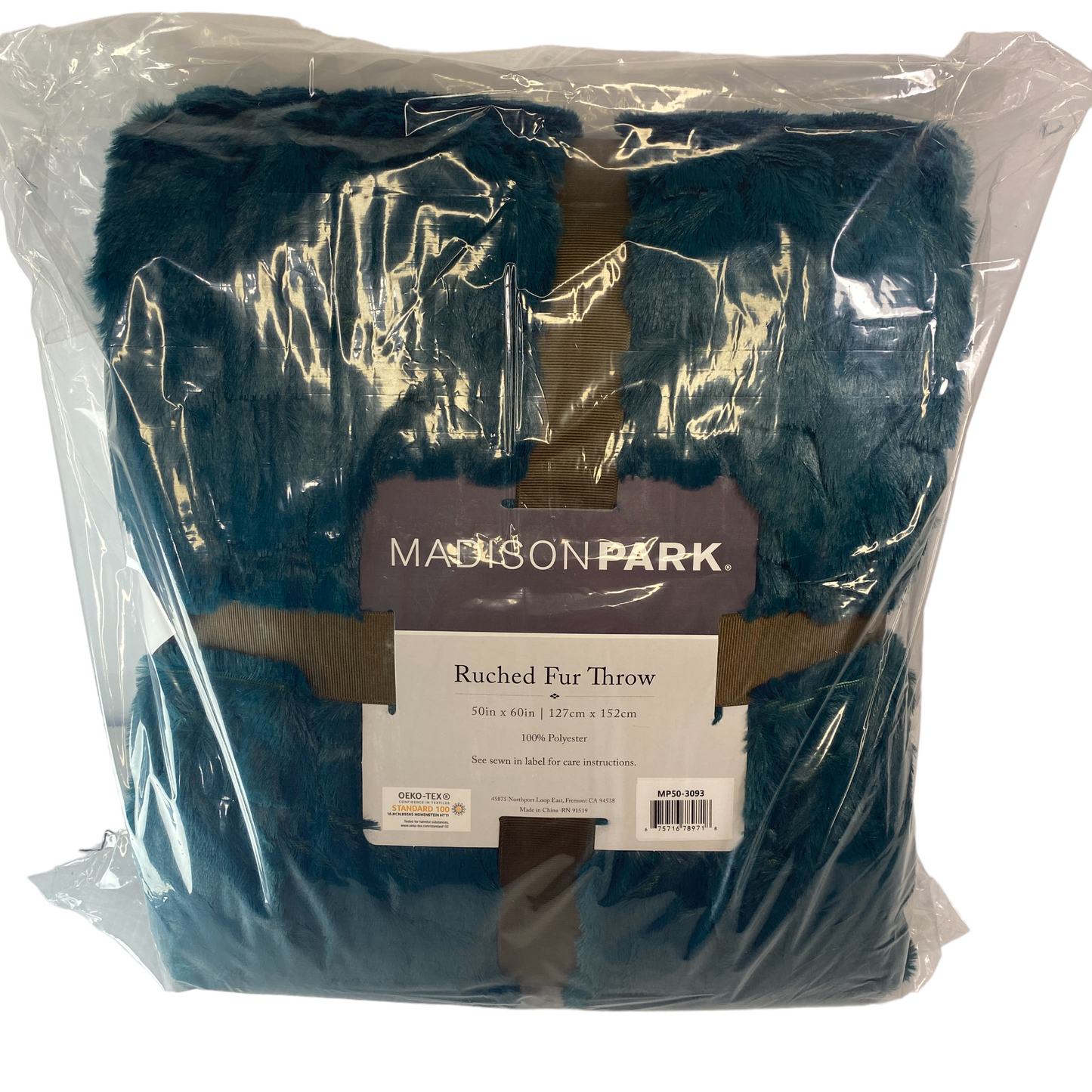 Madison Park Throw Blanket Soft Blanket Ruched FAUX FUR 50 x 60 TEAL BLUE